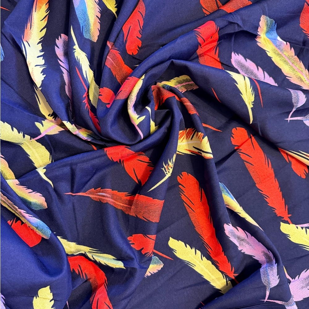 5.47 Yards/ Colorful Feather Print Poly Crepe Fabric - Picture 3 of 3